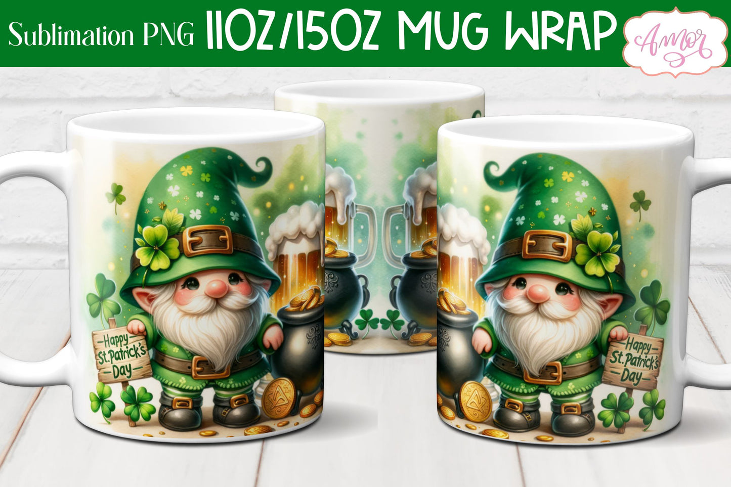 BUNDLE St. Patrick's Day mug wraps PNG for sublimation