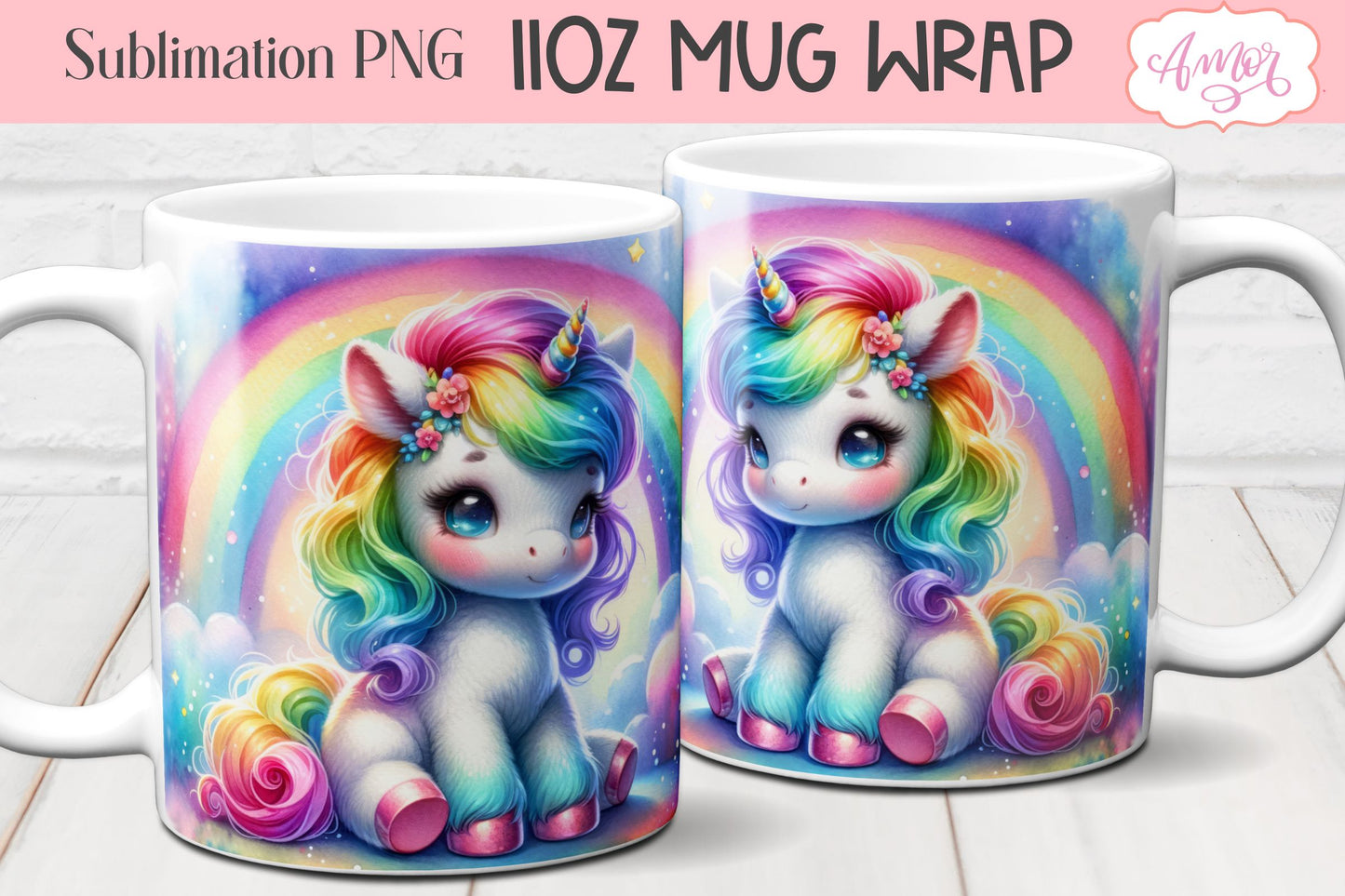 Magical Unicorn mug wraps for sublimation | Rainbow mug PNG