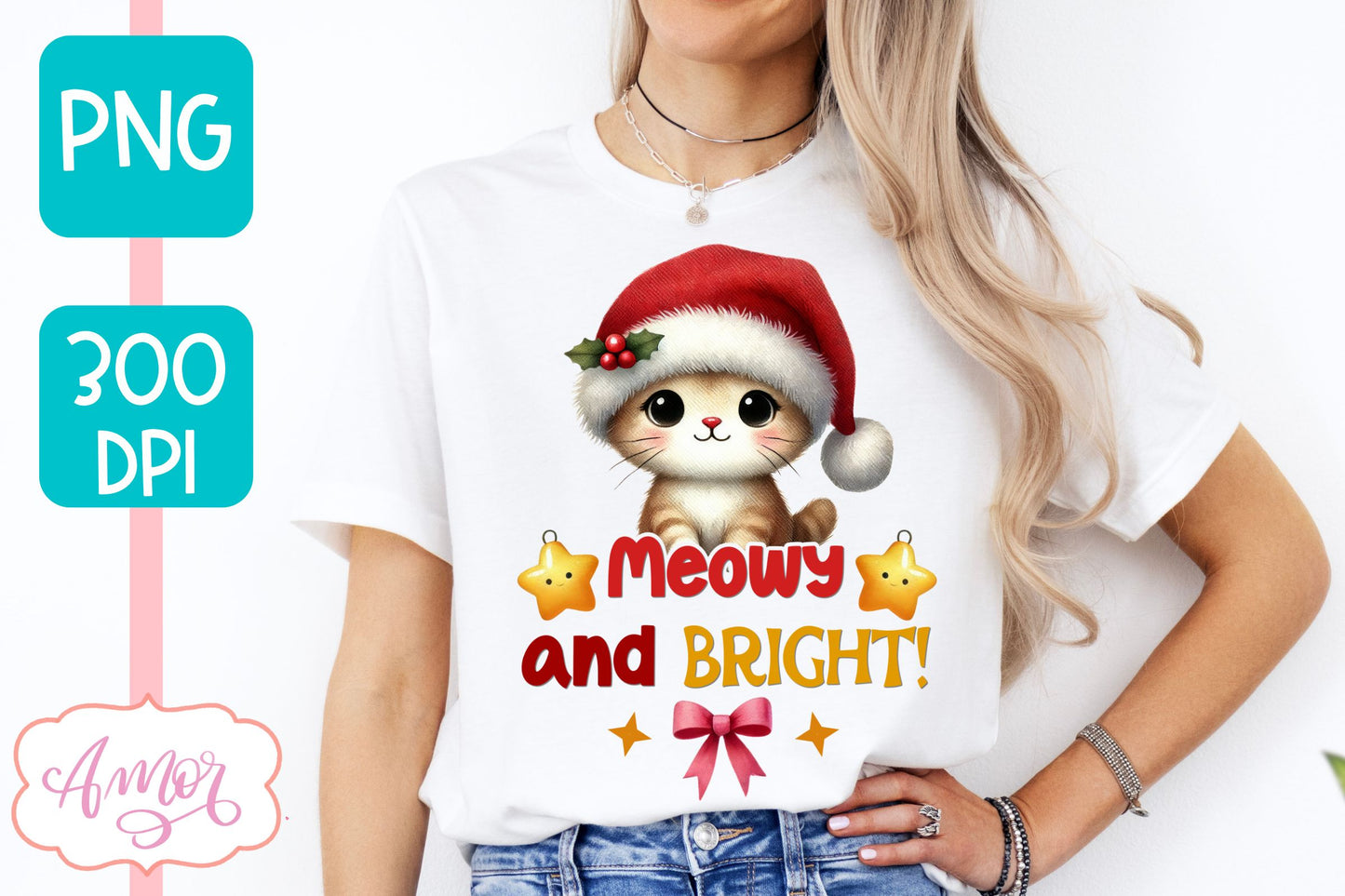 Meowy and bright PNG | Cute Christmas cat PNG