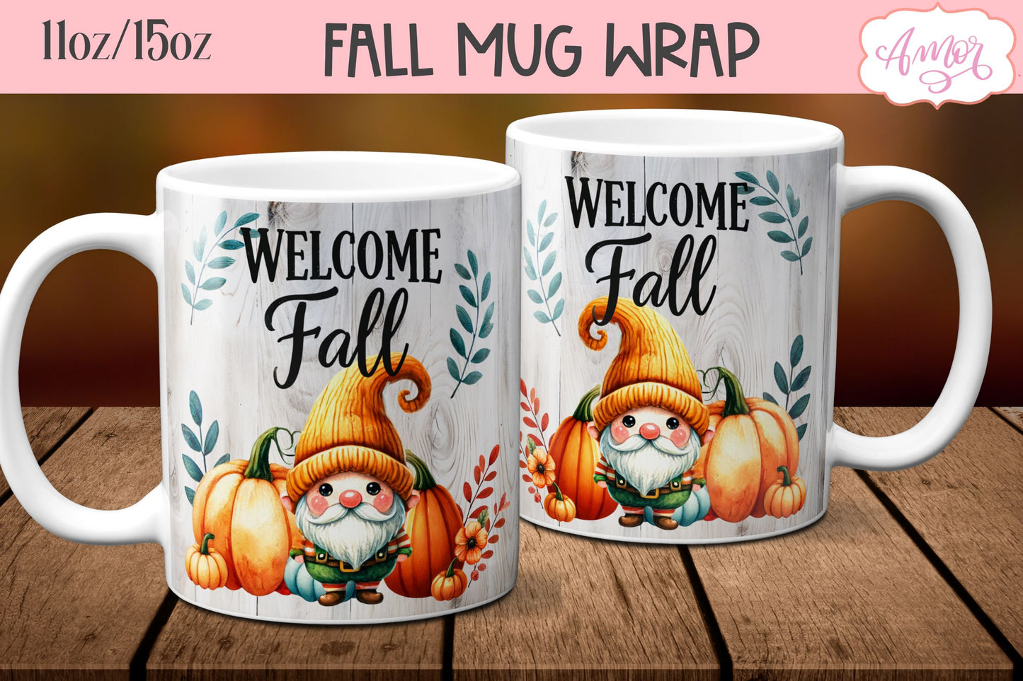 Fall mug wraps for sublimation BUNDLE 11oz 15oz