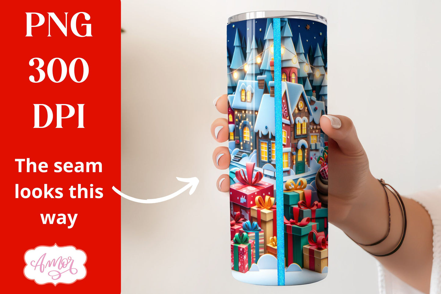 Christmas 3D tumbler wrap for sublimation | Santa tumbler PNG