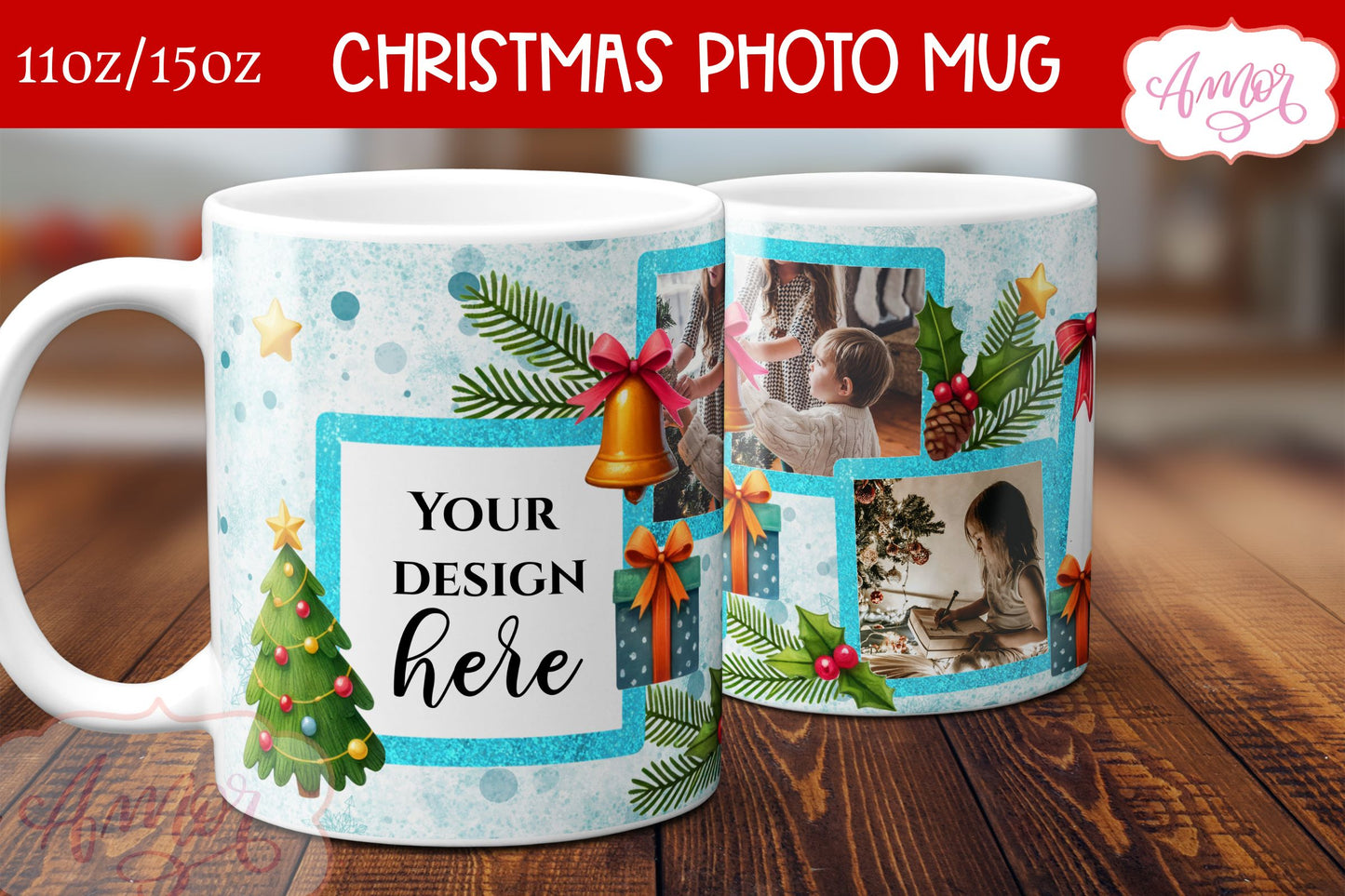 Christmas Photo mug wrap PNG Sublimation | Photo frame mug