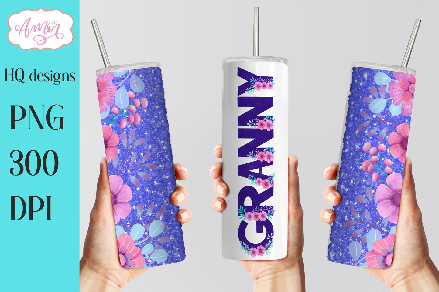 Granny floral template for 20oz tumbler sublimation