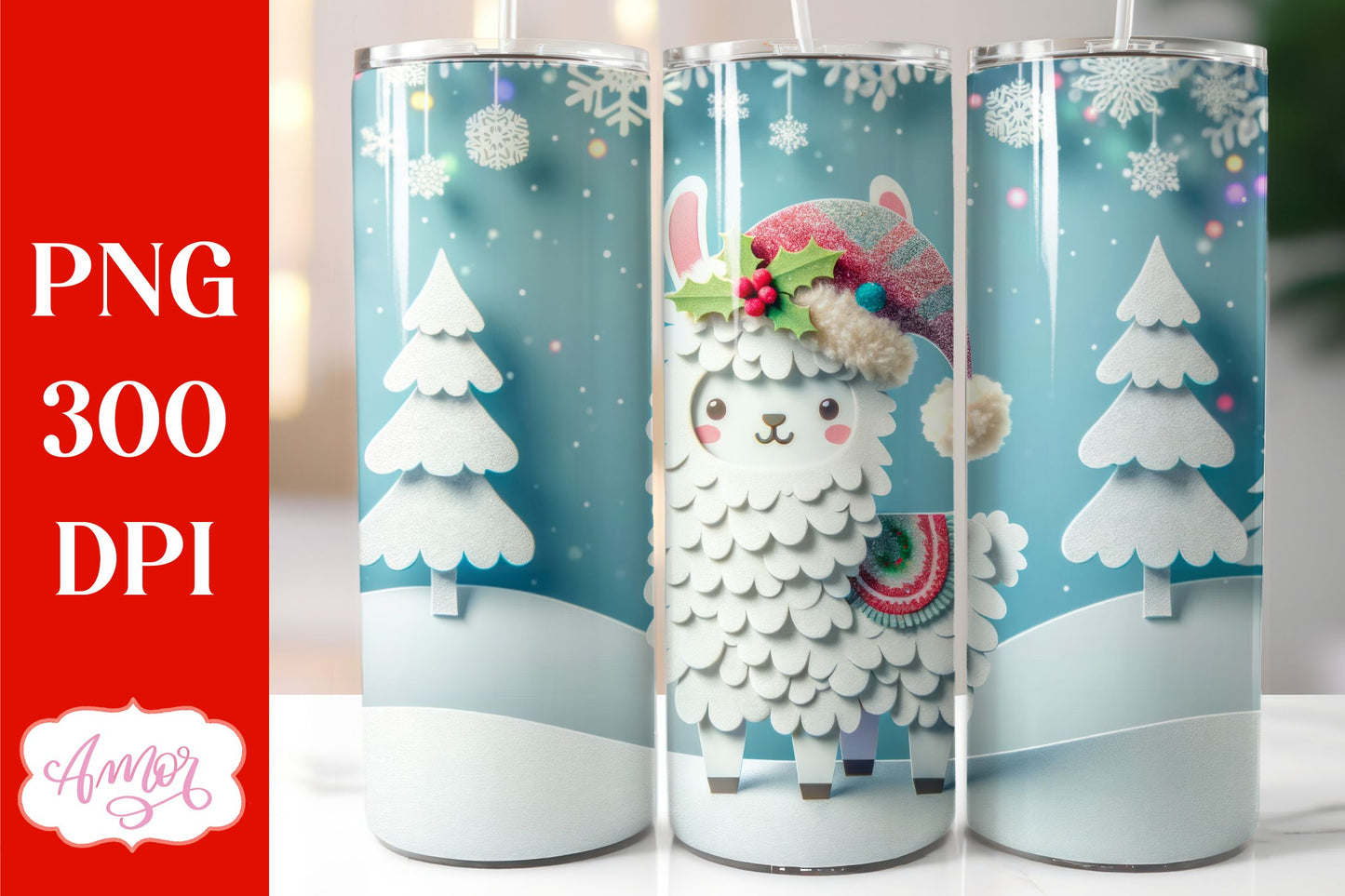Christmas llama tumbler wrap for sublimation bundle