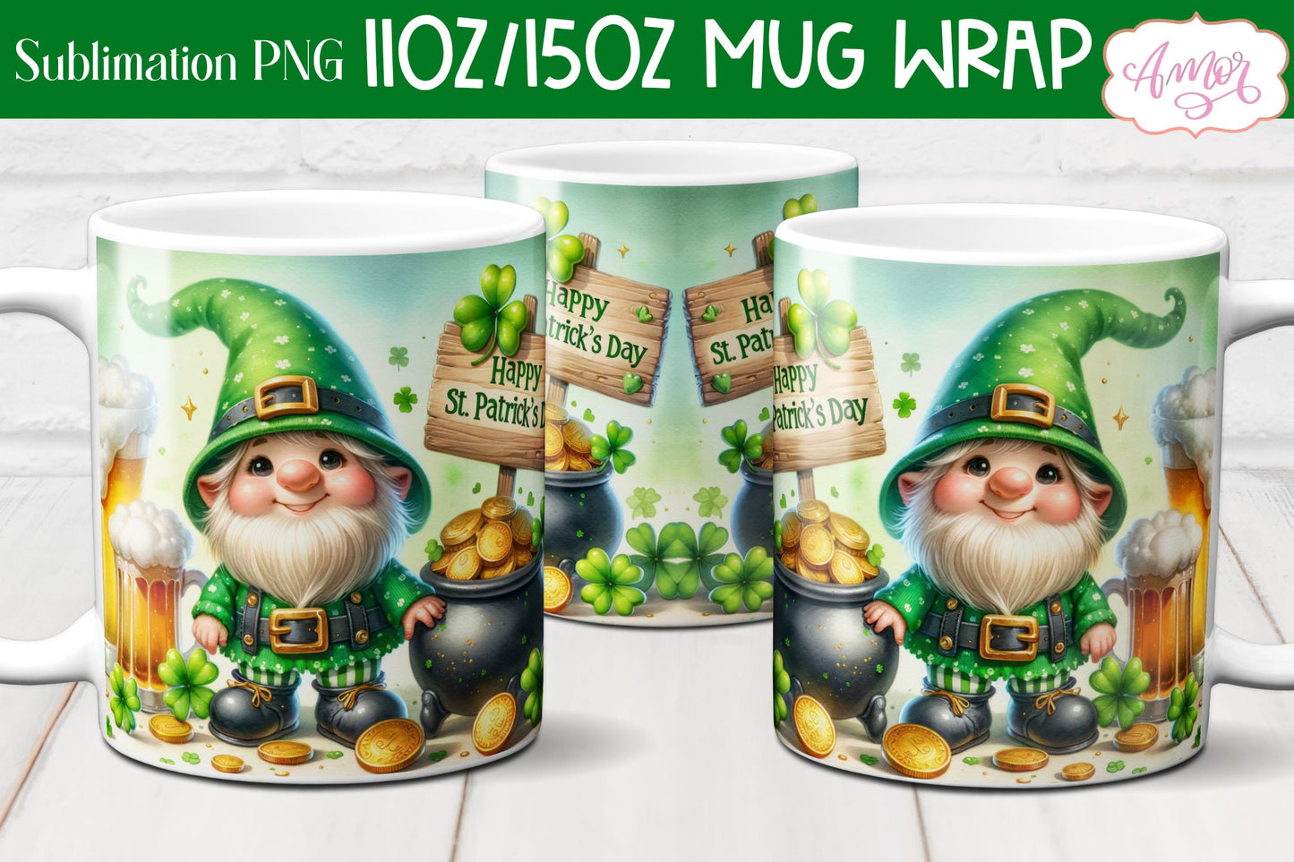 BUNDLE St. Patrick's Day mug wraps PNG for sublimation