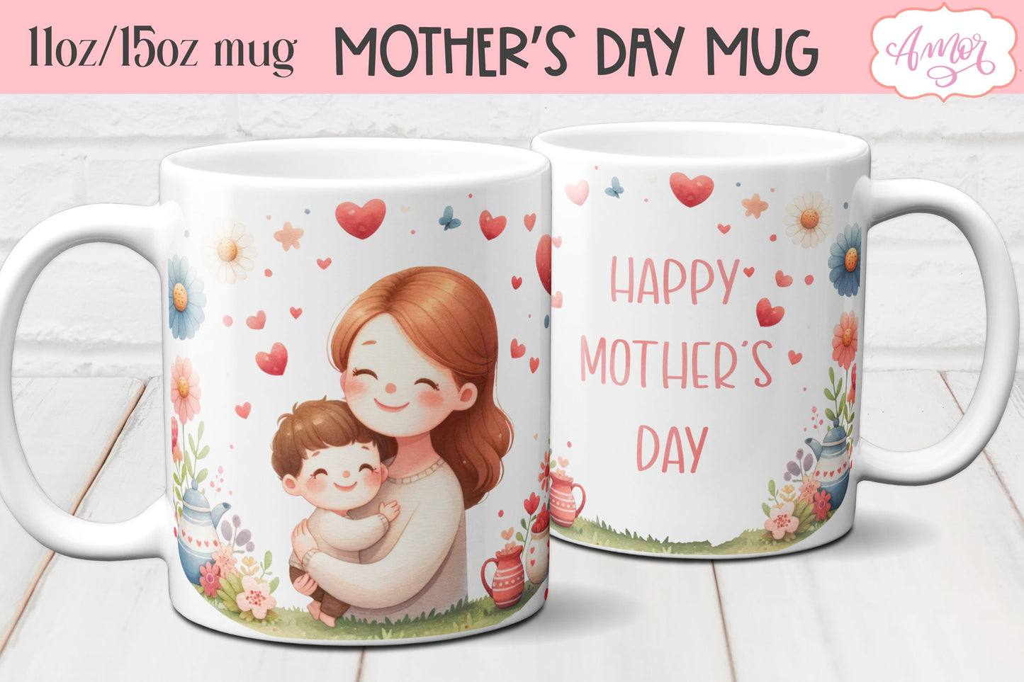 Happy Mother's day Mug Wrap PNG BUNDLE 11oz 15oz
