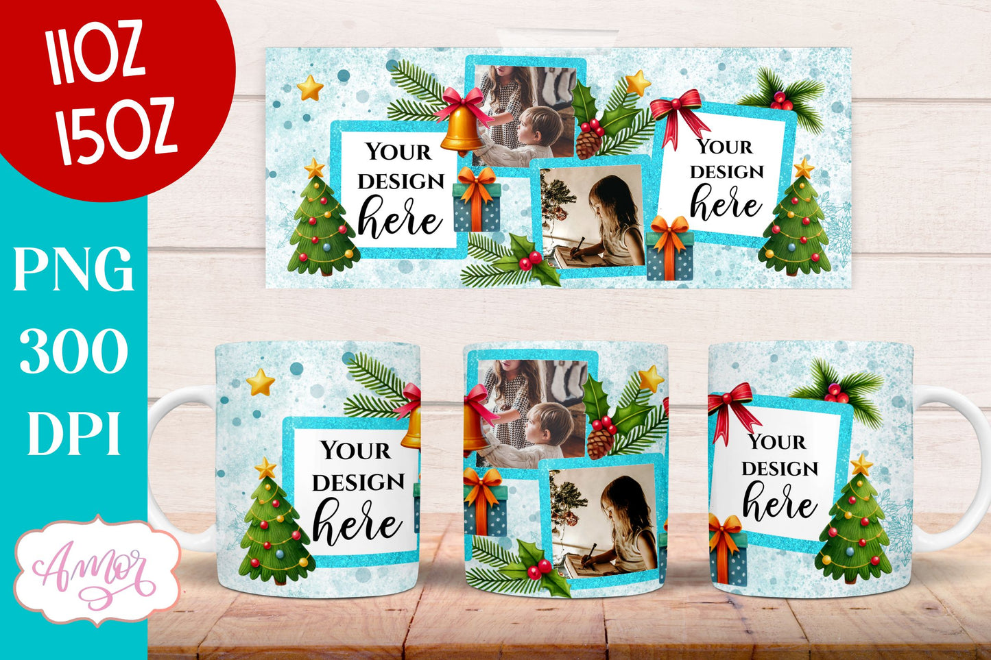 Christmas Photo mug wrap PNG Sublimation | Photo frame mug