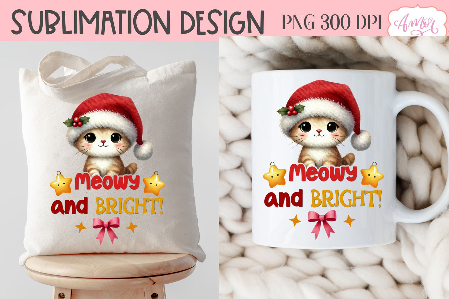 Meowy and bright PNG | Cute Christmas cat PNG