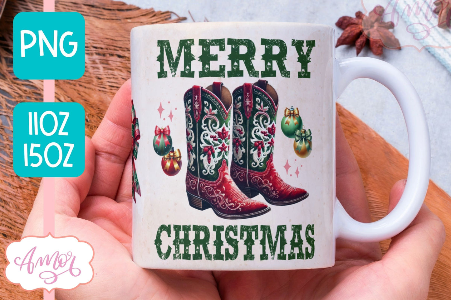 Merry Christmas mug wrap PNG | Western Christmas coffee mug
