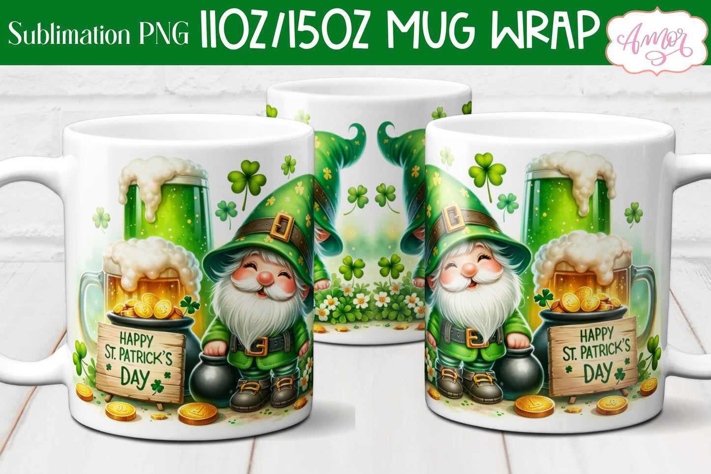 BUNDLE St. Patrick's Day mug wraps PNG for sublimation