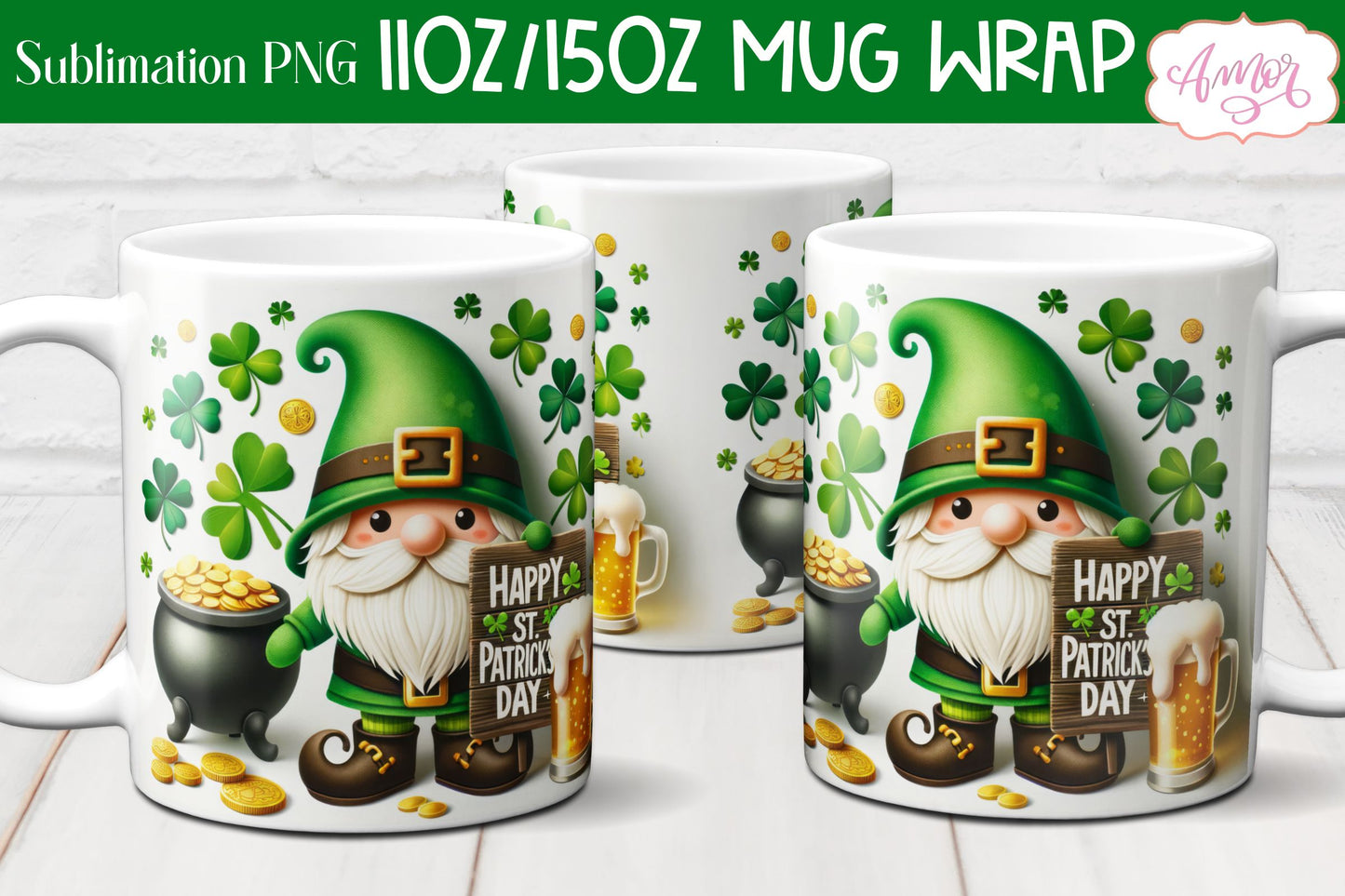 BUNDLE St. Patrick's Day mug wraps PNG for sublimation