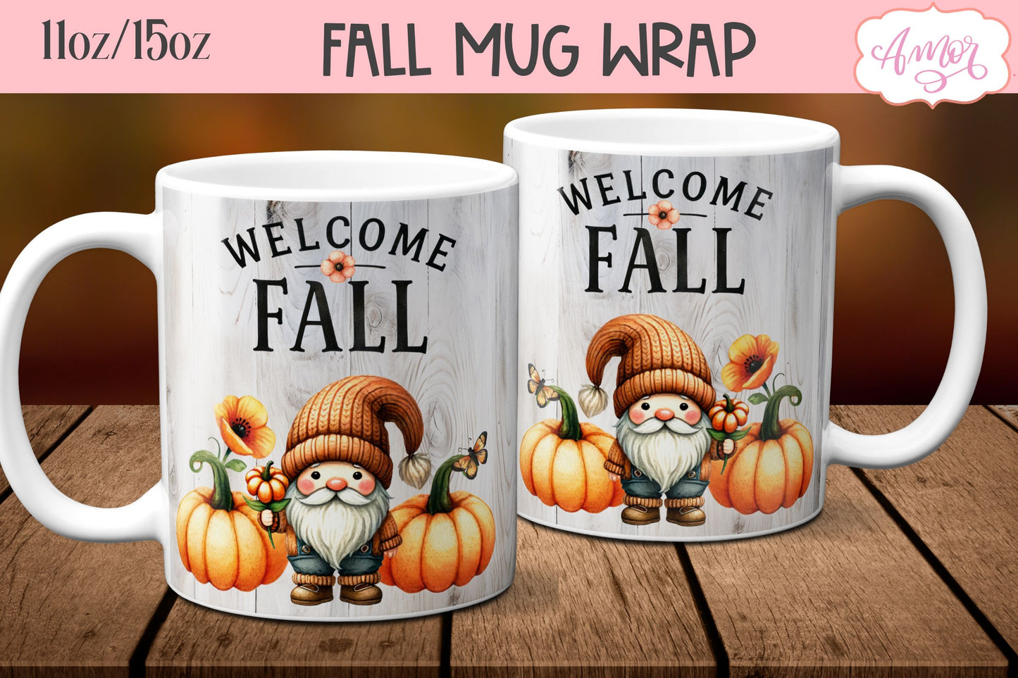 Fall mug wraps for sublimation BUNDLE 11oz 15oz