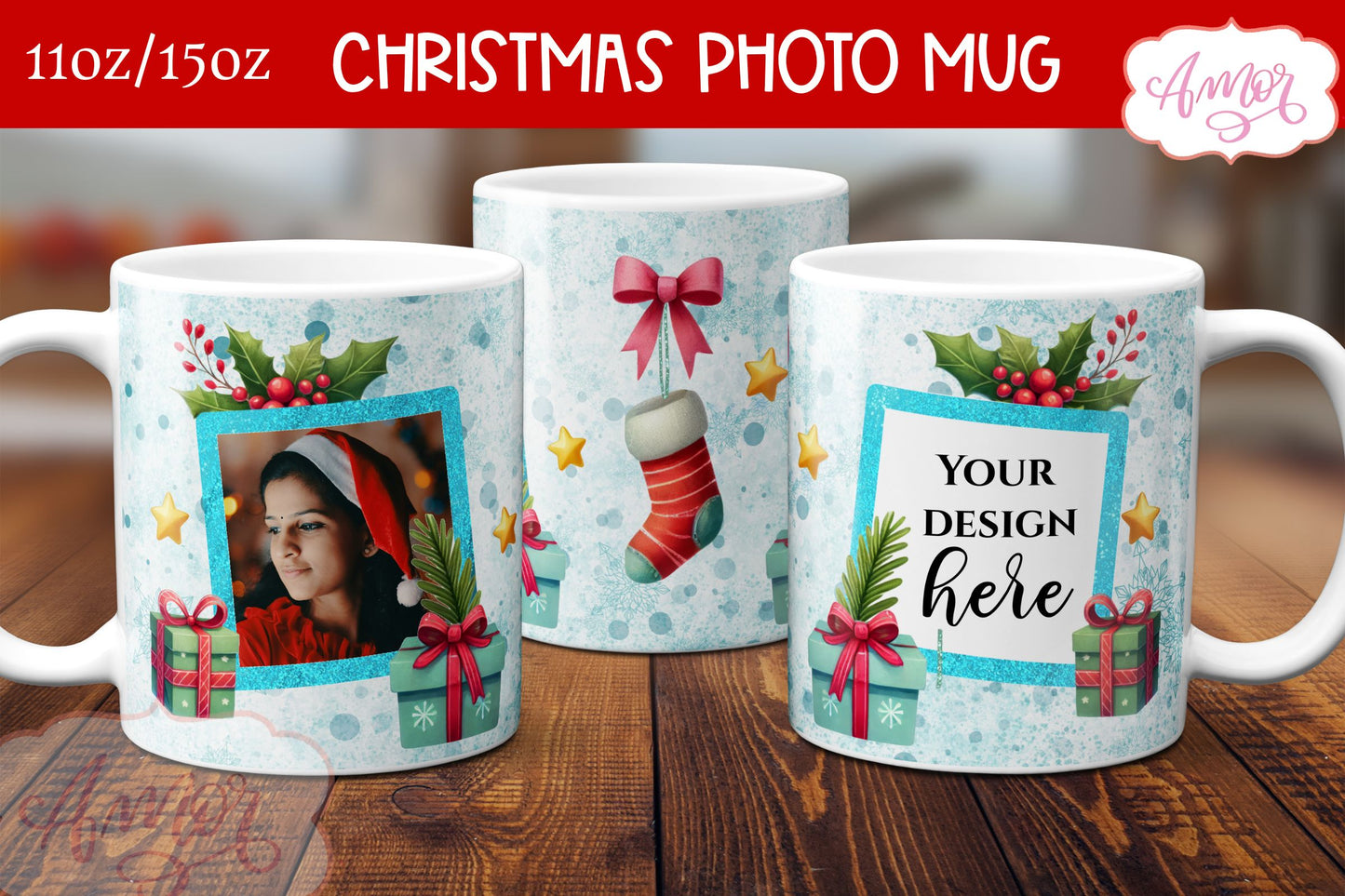 BUNDLE Christmas Photo Mug Wrap PNG Sublimation