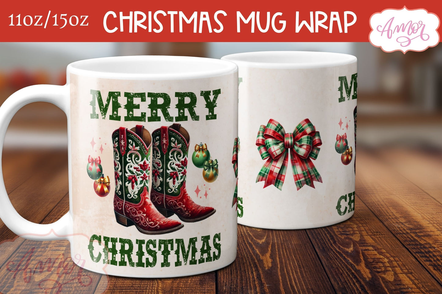 Merry Christmas mug wrap PNG | Western Christmas coffee mug