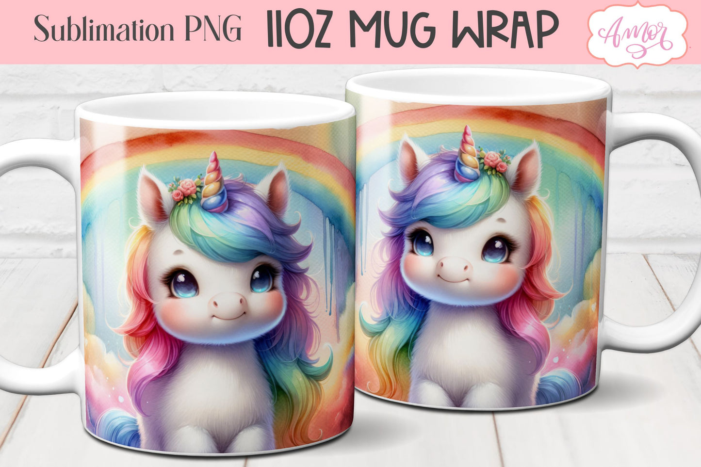 Magical Unicorn mug wraps for sublimation | Rainbow mug PNG