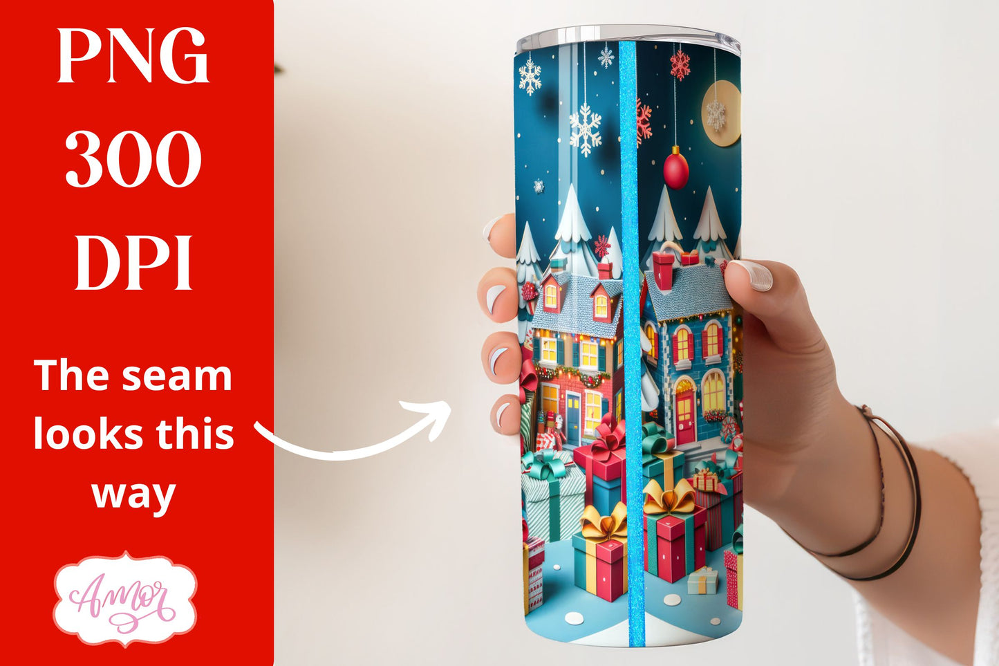 Christmas 3D tumbler wrap for sublimation | Santa tumbler PNG