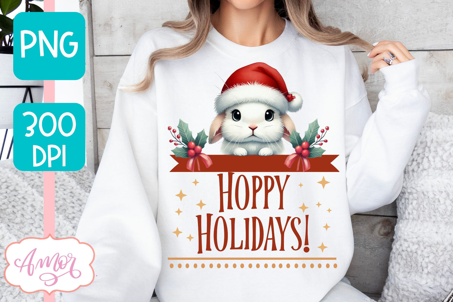 Hoppy Holidays PNG | Bunny lover sublimation design