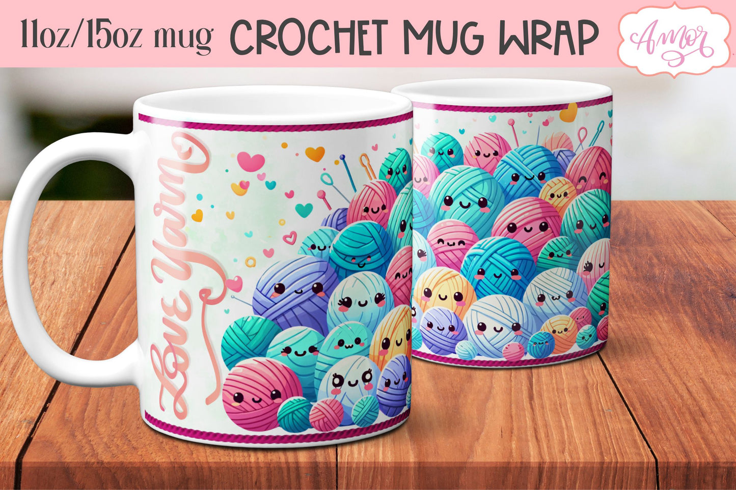 Love yarn mug wrap PNG for sublimation | Knitting crochet mug