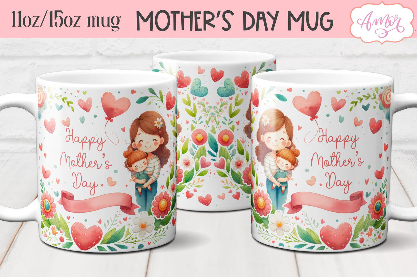 Happy Mother's day Mug Wrap PNG BUNDLE 11oz 15oz