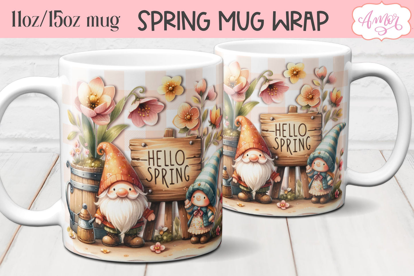 BUNDLE Spring Gnome Mug Wraps for Sublimation 11oz 15oz
