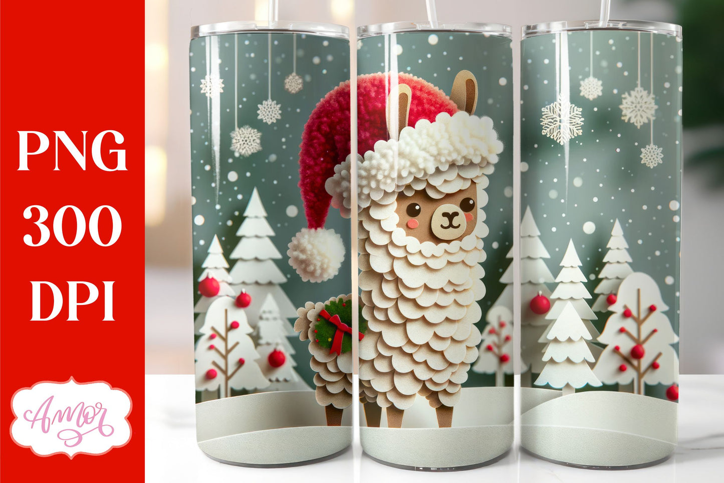 Christmas llama tumbler wrap for sublimation bundle