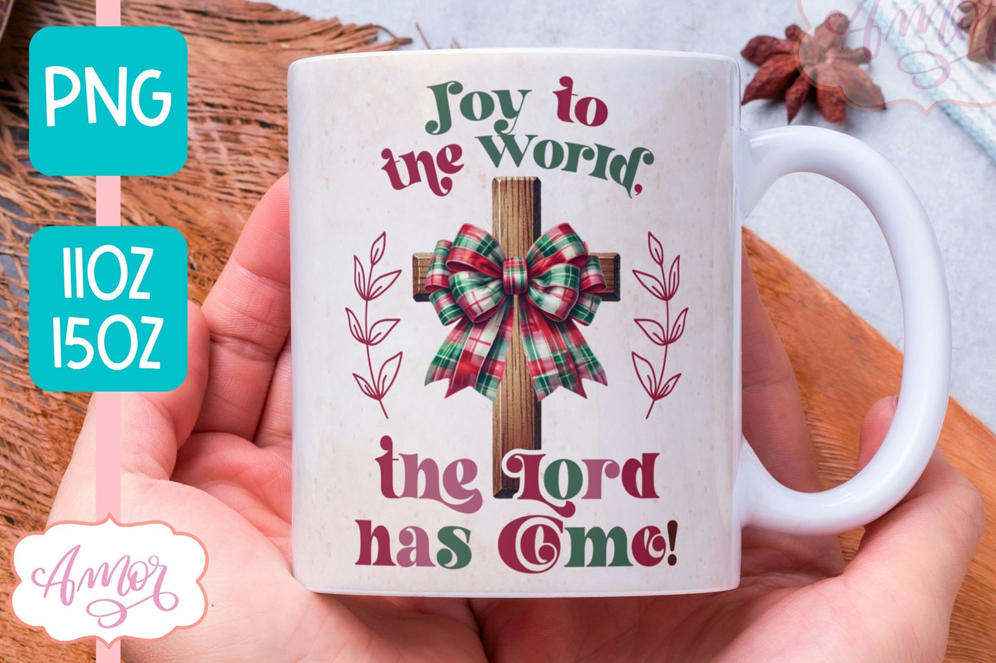 Christian Christmas mug wrap PNG | Joy to the world mug PNG
