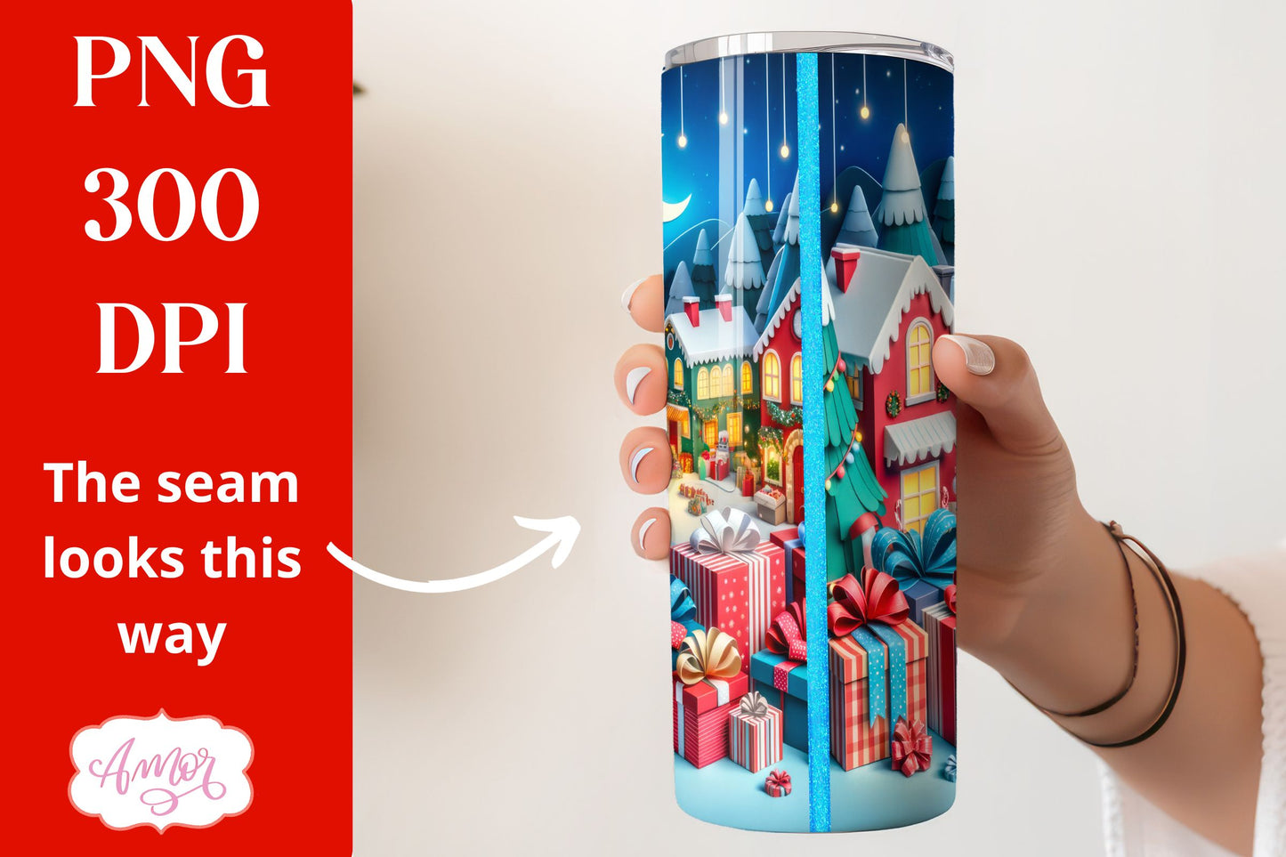 Christmas 3D tumbler wrap for sublimation | Santa tumbler PNG