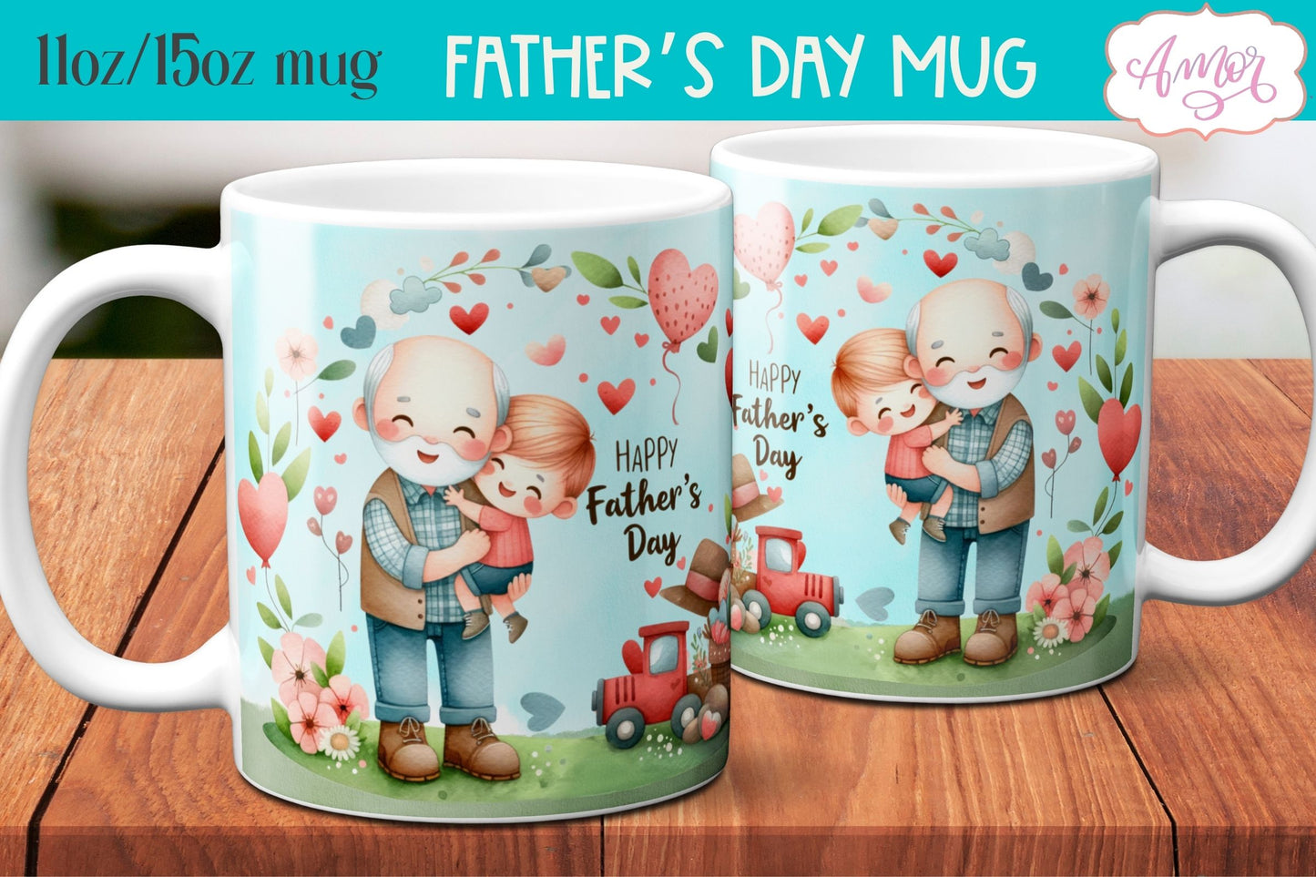 Bundle Happy Father's day mug wrap PNG | 9 Cute mug designs