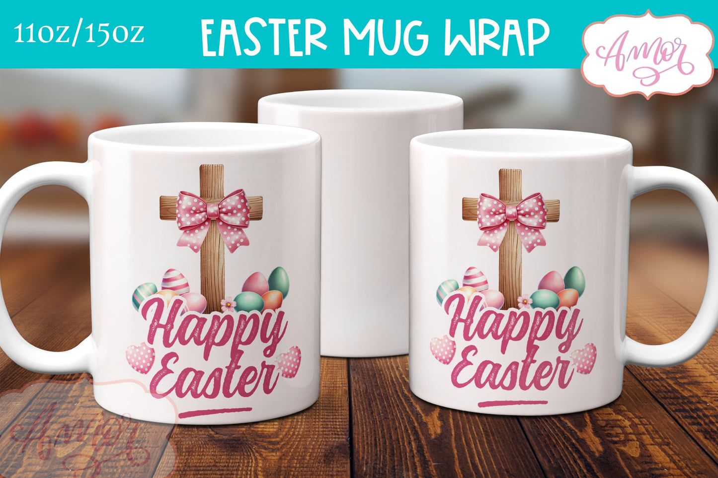 Happy Easter Mug Wrap PNG | Christian cross mug sublimation