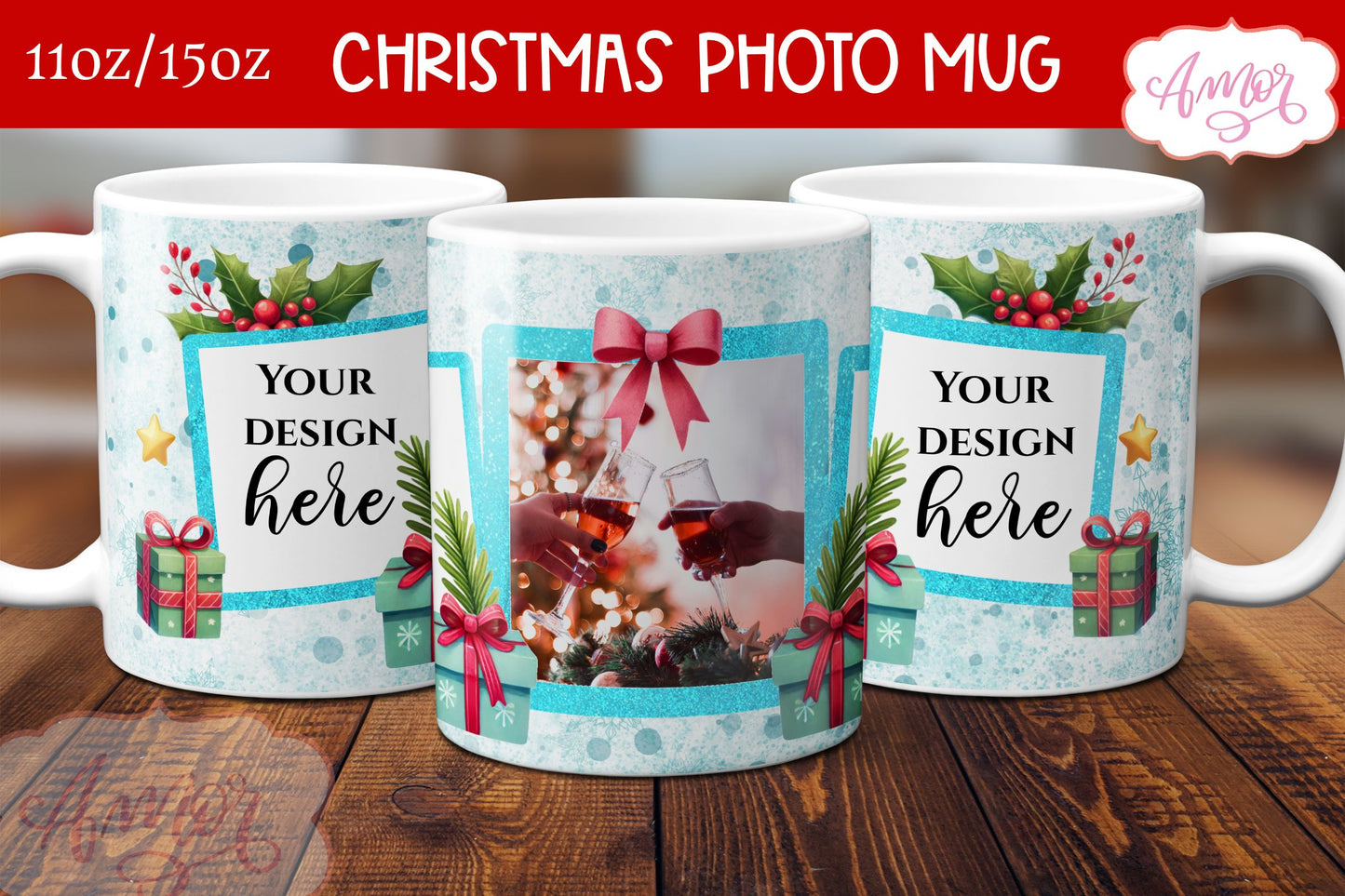 BUNDLE Christmas Photo Mug Wrap PNG Sublimation