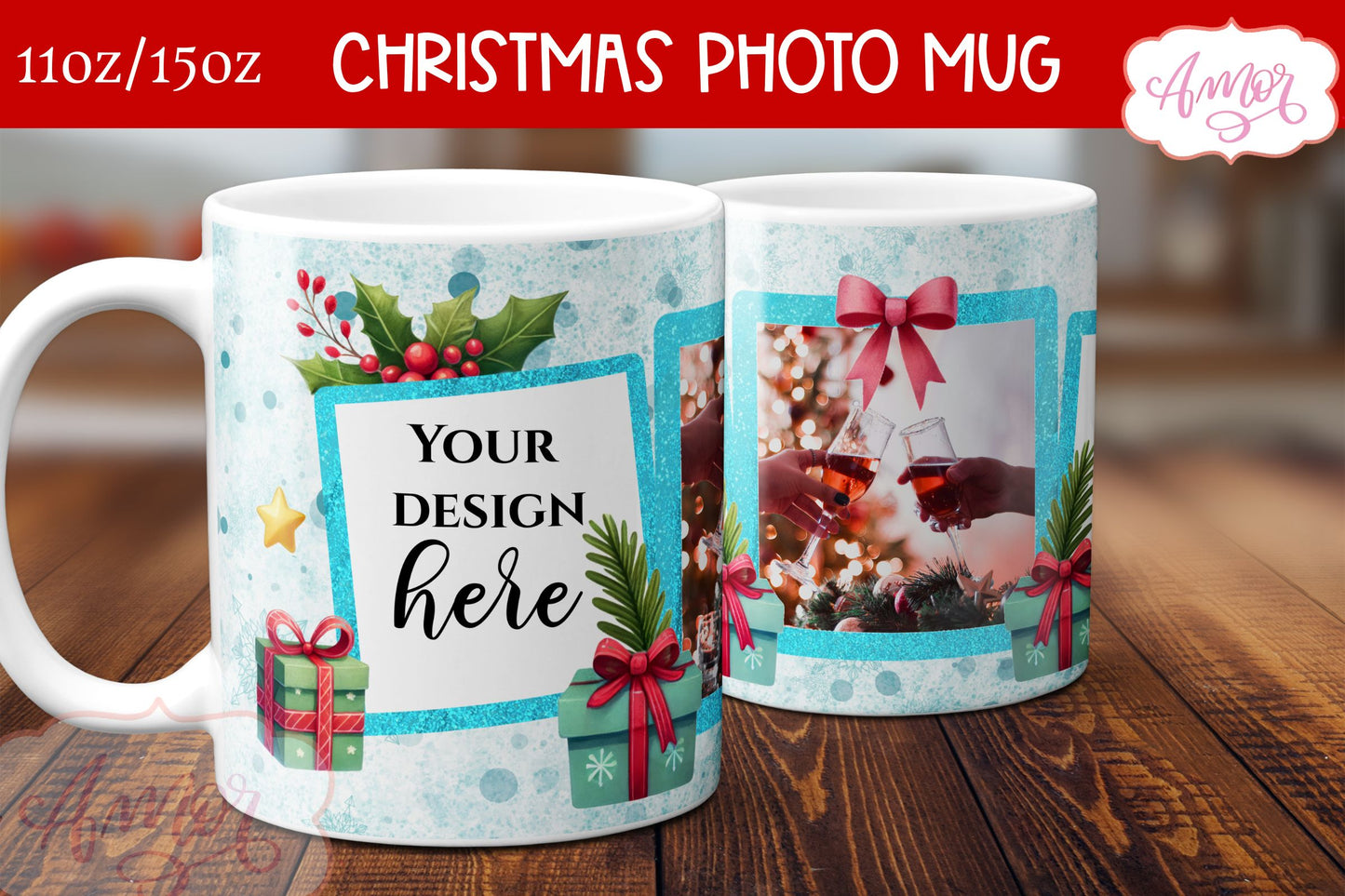 Christmas Photo Mug Wrap PNG Sublimation | Photo Frame Mug