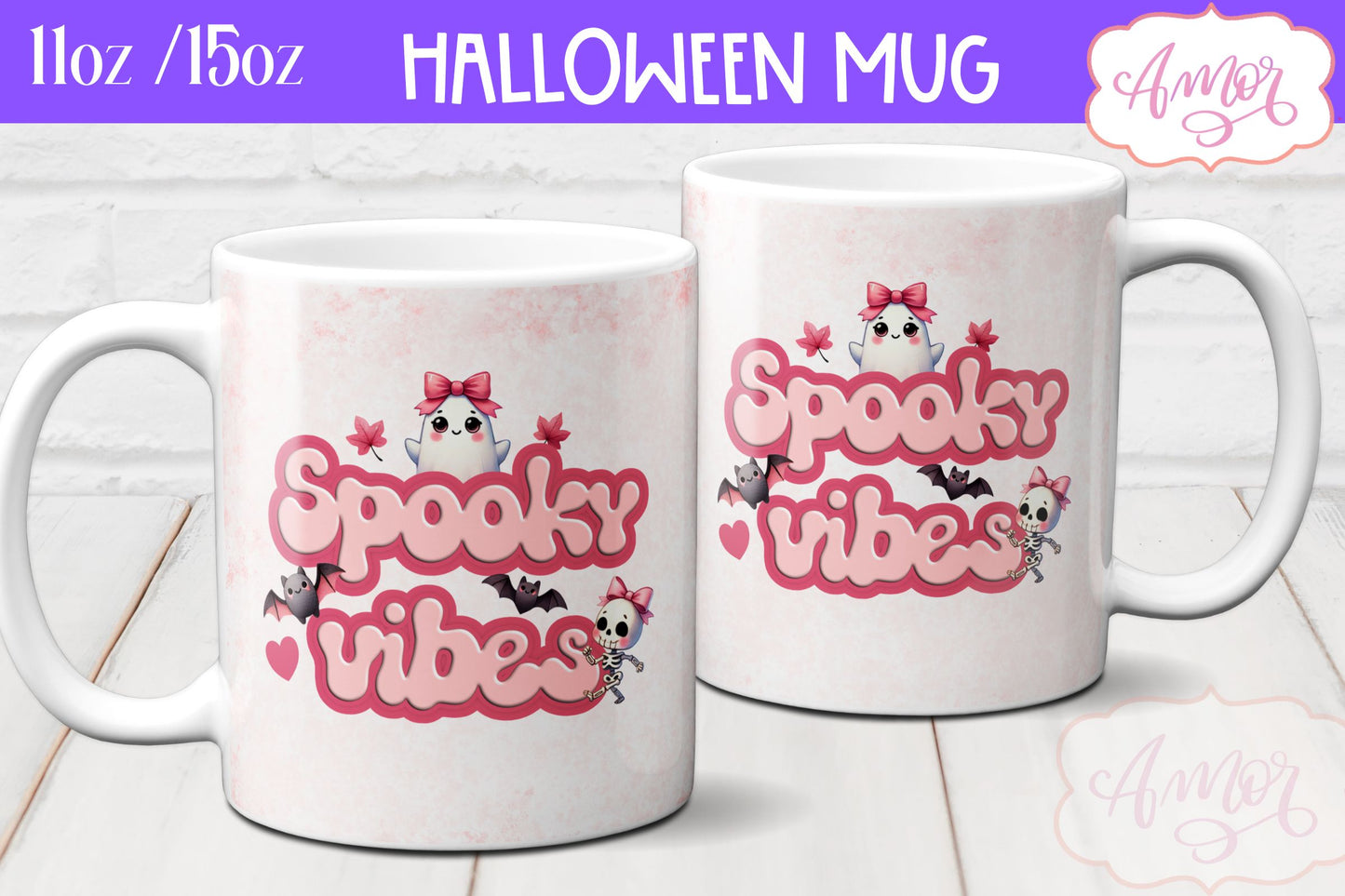 Pink Halloween mug wraps for sublimation PNG BUNDLE