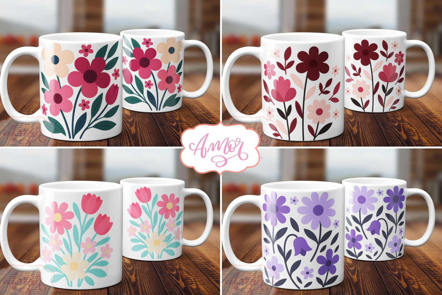 Bundle Spring floral mug wraps sublimation, Colorful mug PNG