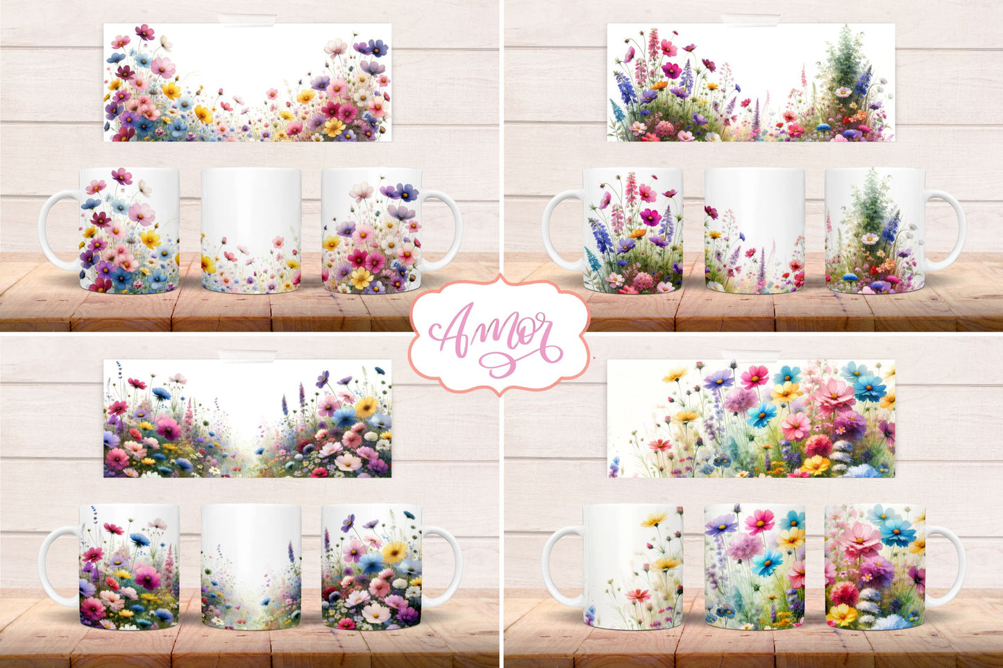Wildflowers Garden Mug Wrap PNG for Sublimation BUNDLE