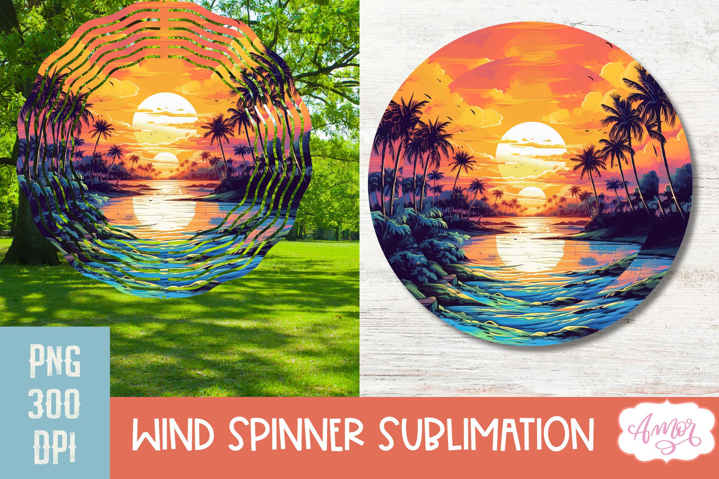 Summer beach landscape wind Spinner sublimation PNG BUNDLE
