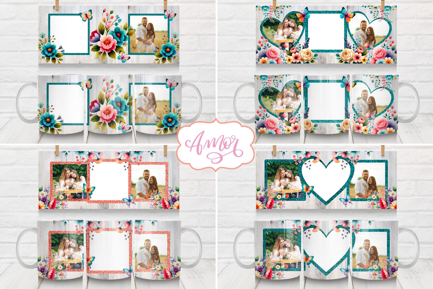 Floral photo mug templates PNG BUNDLE, customizable mug png