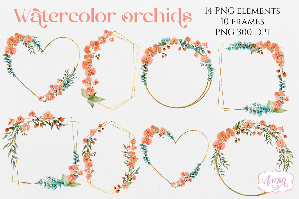 Watercolor orchids clipart PNG | Hand painted flowers PNG