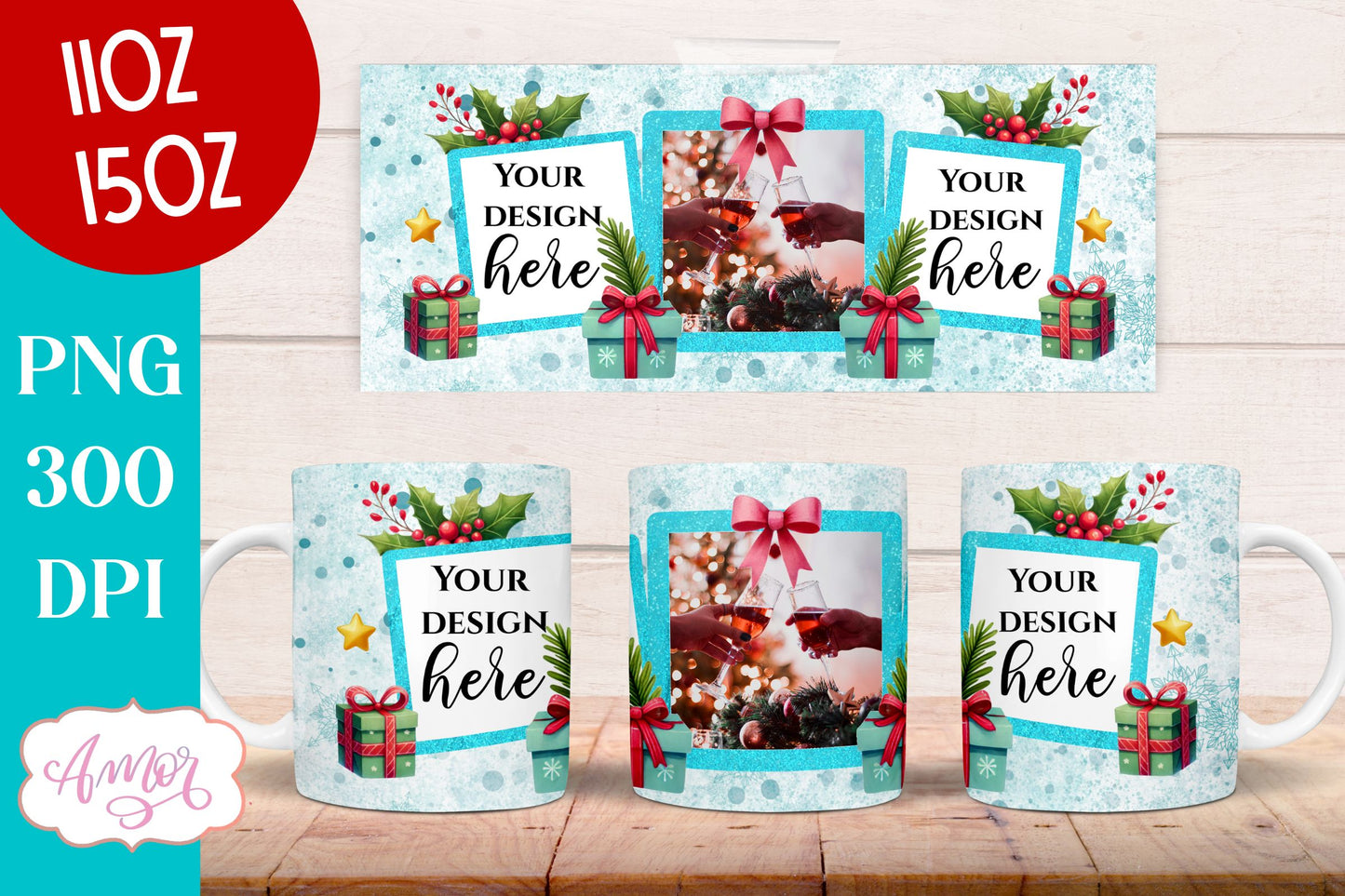 Christmas Photo Mug Wrap PNG Sublimation | Photo Frame Mug