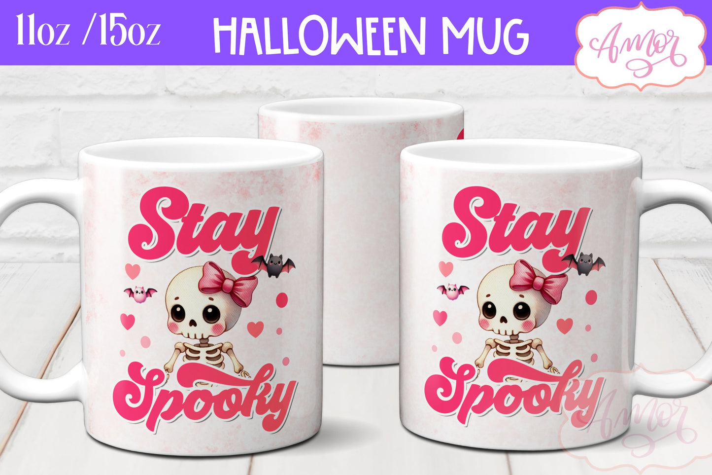 Stay spooky mug wrap sublimation PNG | Pink Halloween mug PNG