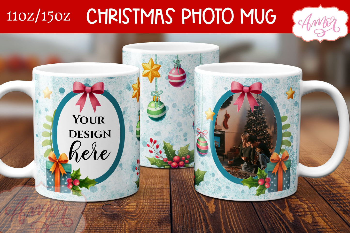 BUNDLE Christmas Photo Mug Wrap PNG Sublimation
