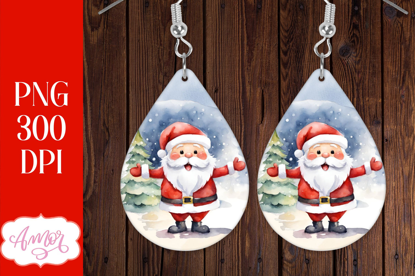 Christmas teardrop earring sublimation with Santa Claus design