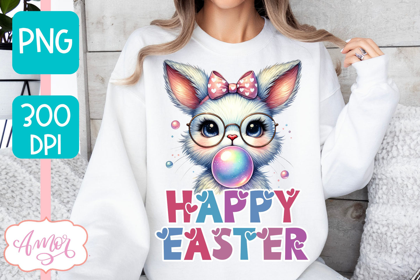 Happy Easter sublimation PNG | Cute Easter bunny bubble gum