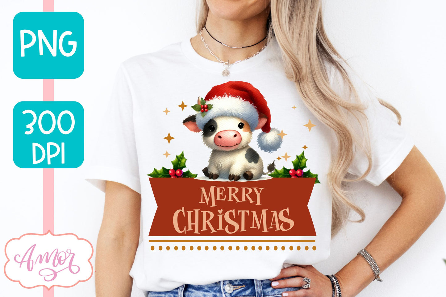 Merry Christmas PNG | Cute Christmas cow PNG