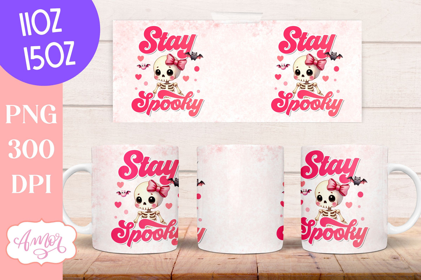 Stay spooky mug wrap sublimation PNG | Pink Halloween mug PNG