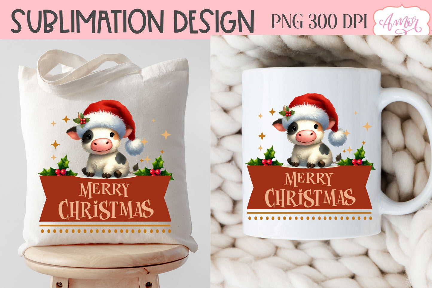 Merry Christmas PNG | Cute Christmas cow PNG
