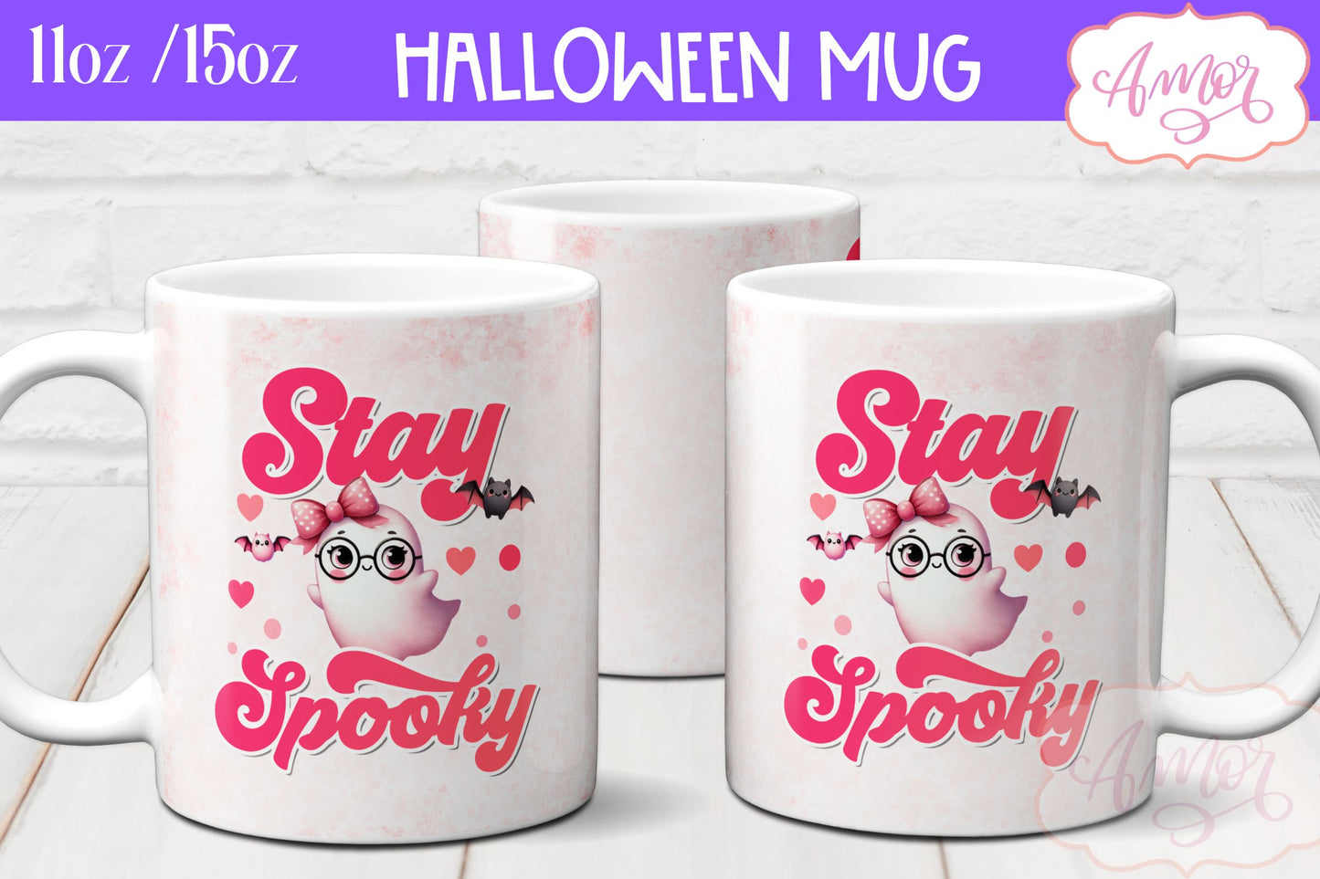 Pink Halloween mug wraps for sublimation PNG BUNDLE