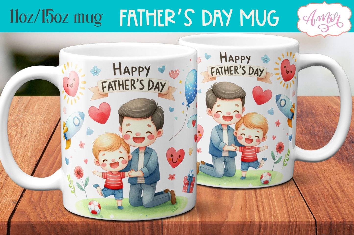 Bundle Happy Father's day mug wrap PNG | 9 Cute mug designs