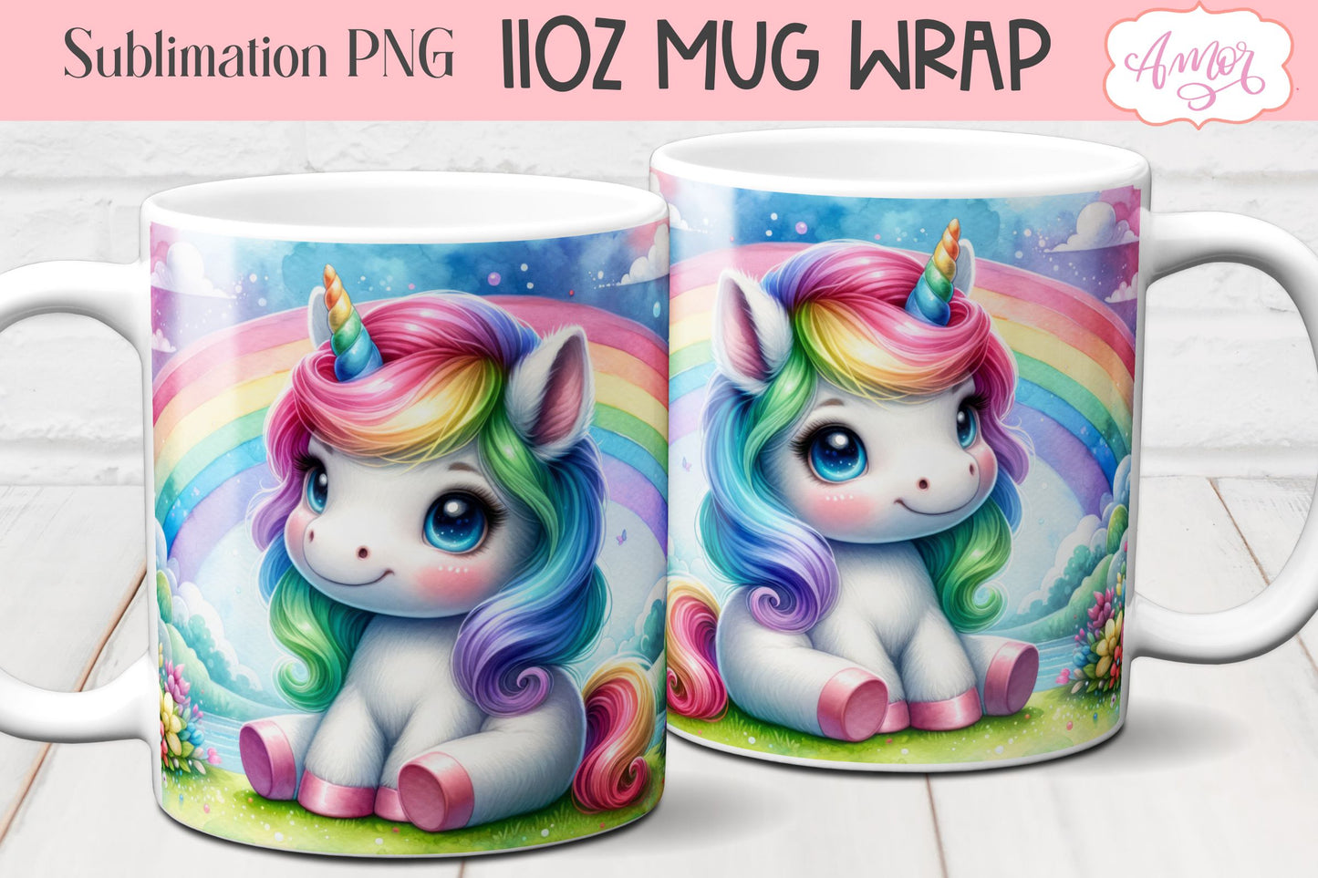 Magical Unicorn mug wraps for sublimation | Rainbow mug PNG