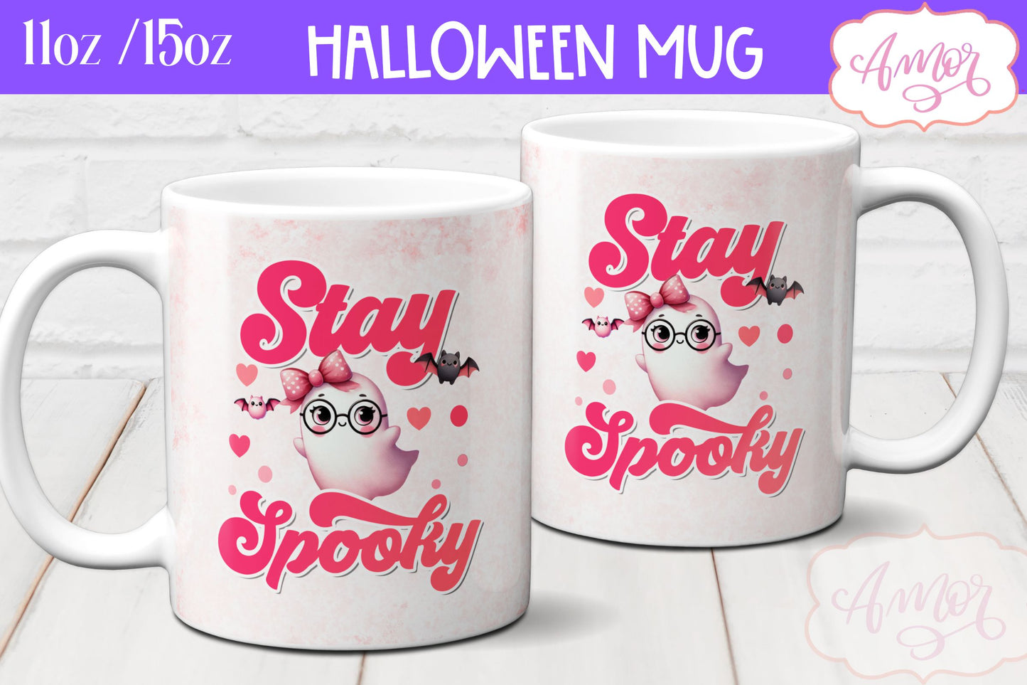 Pink Halloween mug wraps for sublimation PNG BUNDLE