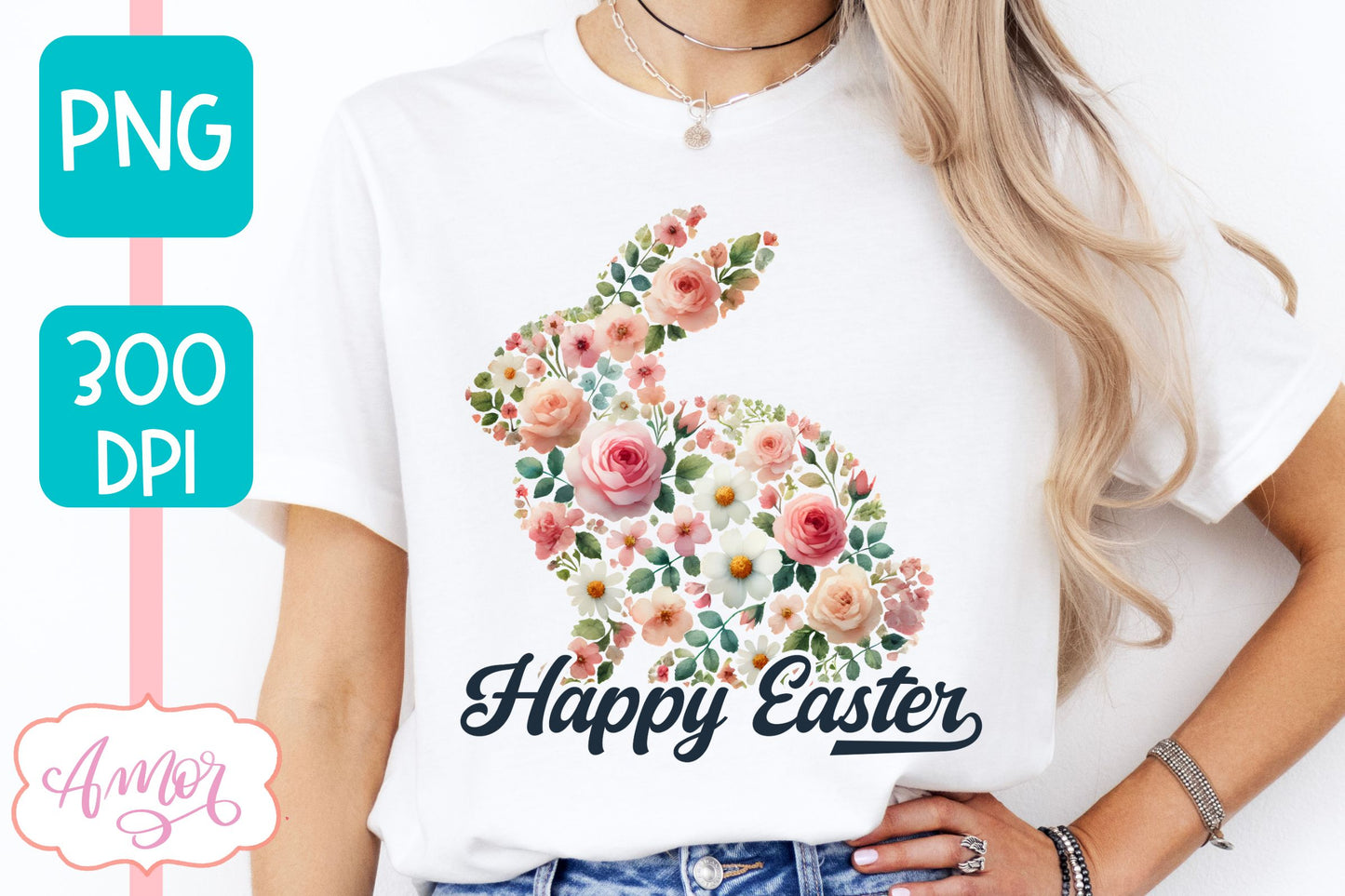 Floral Easter sublimation PNG | Easter bunny PNG design